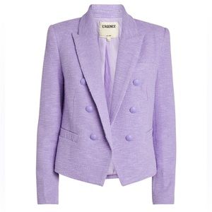 L'AGENCE - Brooke Double Breasted Cropped Tweed Blazer in Lavender